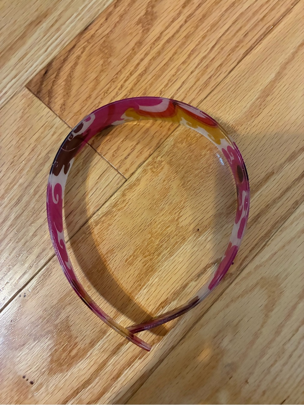 J. Crew Pink Floral Pattern Plastic Headband with Yellow Accents